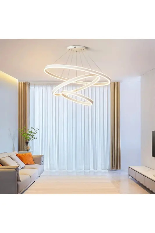 Oq 3 ta halqa Ø60,80,100 smli Led lyustra, Yumaloq osma yorug‘lik, Zamonaviy yoritish, Dekorativ 3000k - 5