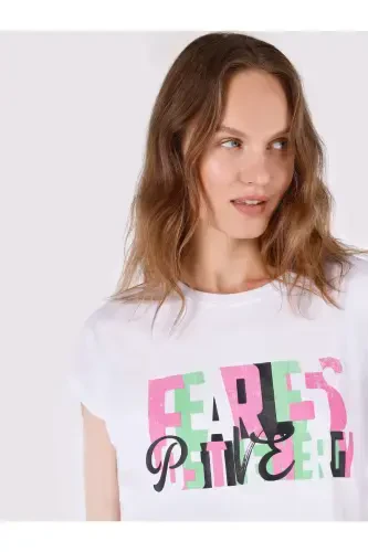 Oq Ayollar T-shirt Qisqa Yengli - 4