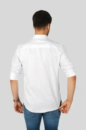 Oq Baklava naqshli Slimfit erkaklar ko'ylagi - Oq - 6