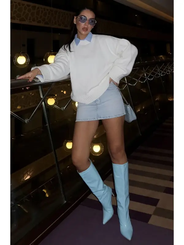 Oq Bіsіklet Yoqa Oversize Trіko Ko'ylak Mg1972-Oq - 3