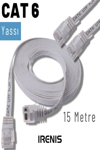 Oq Cat6 tekis Ethernet (tarmoq) kabeli 15 metr - 1