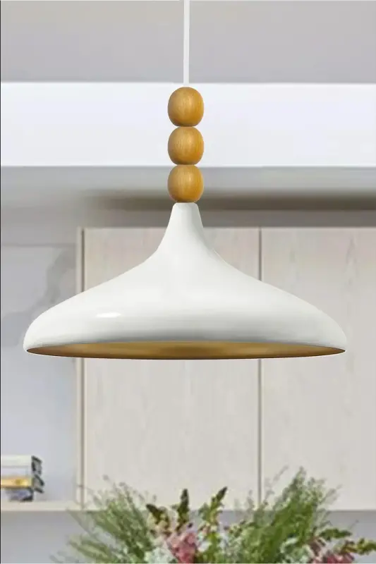 Oq Champion yog'och boncukli bitta lyustrali osma salon oshxona butik chiroq yoritgichlar-OQ - 1