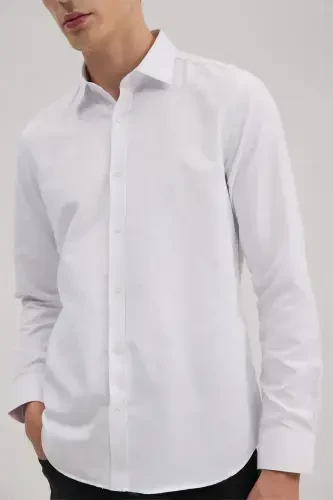 Oq Comfort Fit Klassik Yoqali Paxta Aralash Ko'ylak - 3