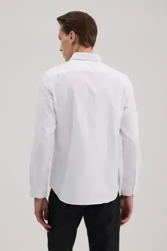 Oq Comfort Fit Klassik Yoqali Paxta Aralash Ko'ylak - 4