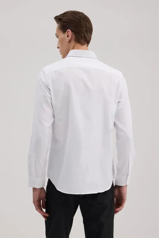 Oq Comfort Fit Klassik Yoqali Paxta Aralash Ko‘ylak - 4