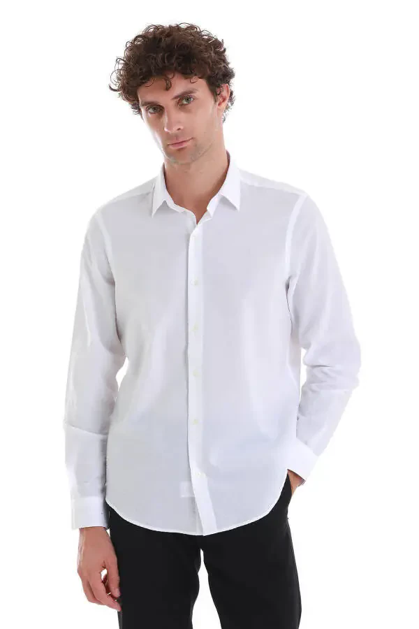 Oq Comfort Fit Tekis 100% Paxta Slim Yoqali Uzun Qo - 1