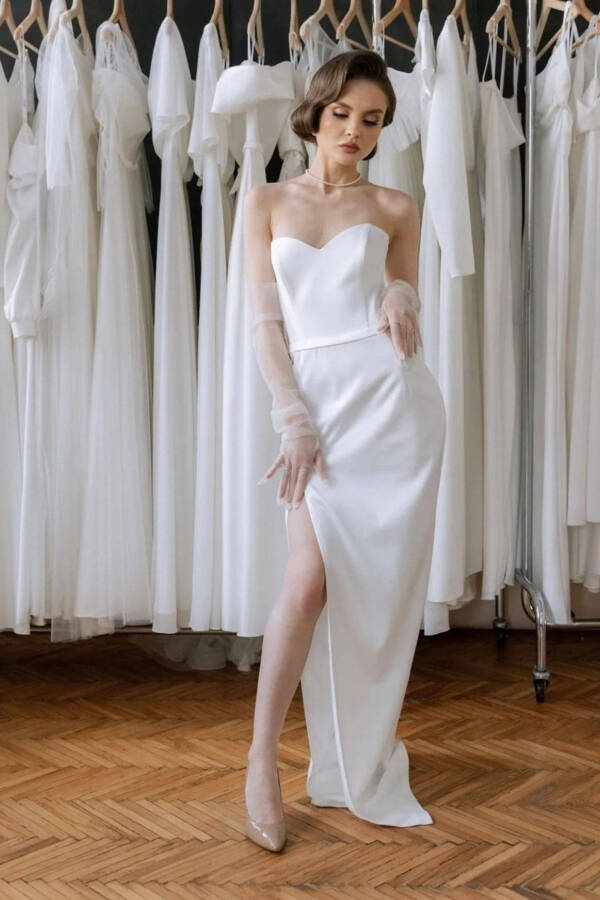 Oq Elbiga Yelkanli To'y Qo'lqoplari - 42