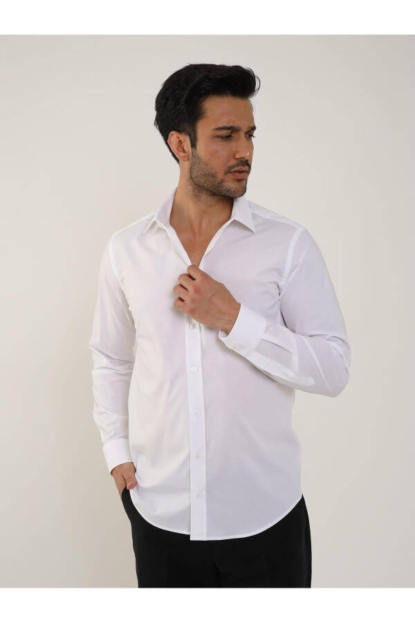 Oq erkaklar Slim Fit klassik yoqali uzun yengli ko'ylak - 103129 - 2