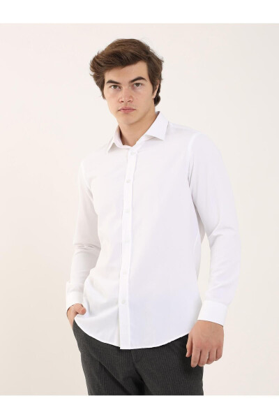 Oq Erkaklar Slim Fit Oddiy Klassik Yoqa Uzun Yengli Ko'ylak - 93975 - 6