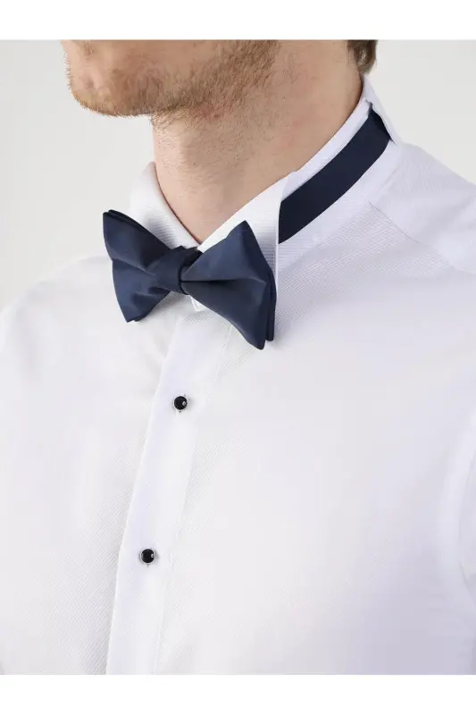 Oq erkaklar uchun Slim Fit naqshli mandalin yoqali ikki qavatli manjetli ko'ylak - 5