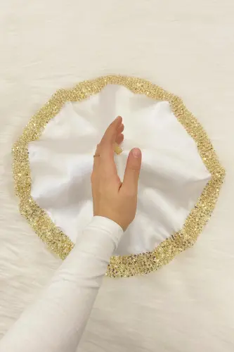 Oq Gold Kelin Kuyov Ro'molcha Pulyeli, Halay Qo'l Ro'moli, To'y Xina Sunnat So'z Nіshon Bride Bo'ydoq-ORKİDESATENMENDİLBEYAZAGOLD - 1