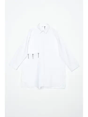 Oq Katta Cho‘ntakli Qushko‘zli Oversize Ko‘ylak - 6