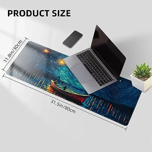 Oq katta oʻyin sichqonchasi pad, stol uchun, tikilgan qirralari bilan mat, suv oʻtkazmaydigan, sirpanmaydigan rezina asos, 31,5x11,8 dyuymli klaviatura pad kompyuter mat, katta XL sichqoncha yostigʻi - 5