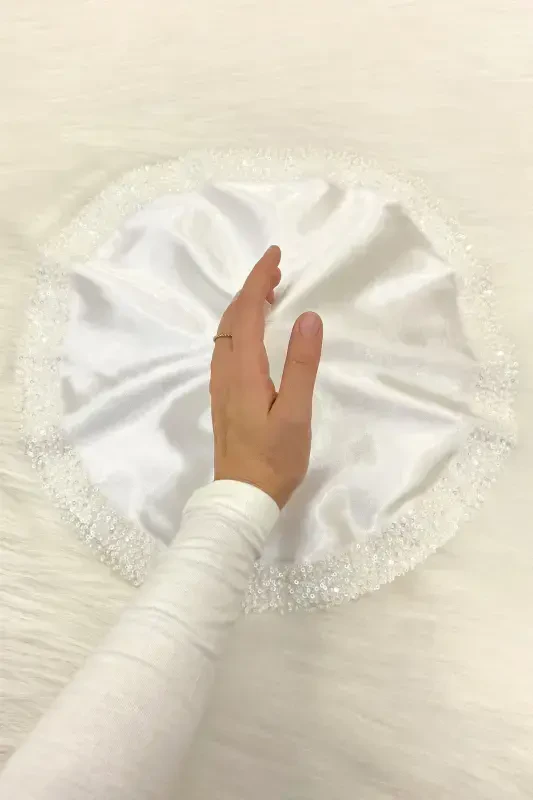 Oq kelin kuyov ro'molcha pulli, Halay qo'l ro'moli, To'y xina sunnat söz nishon Bride Bo'ydoq - ORKİDESATENMENDİLBEYAZ - 1