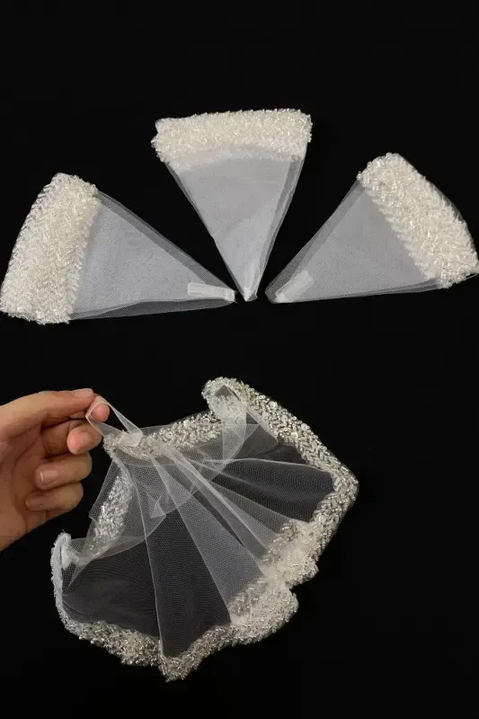 Oq kelin ro'moli Halay qo'l ro'moli nafis suv toshli, tangalar, boncuklar, tangalar payet - FAQATRO'MOLISUVTOSHLINAFISOQ - 2