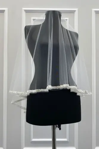 Oq kelinlik liboslari to'plami, shisha boncuklar va tangalar bilan bosilgan xina duvagi, to'y, kelin, nikoh-STBEYAZB70 - 3