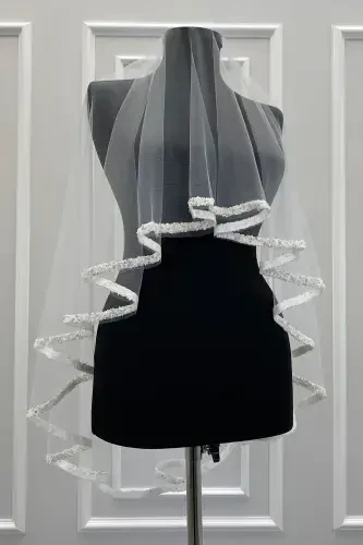 Oq kelinlik liboslari to'plami, shisha boncuklar va tangalar bilan bosilgan xina duvagi, to'y, kelin, nikoh-STBEYAZB70 - 1