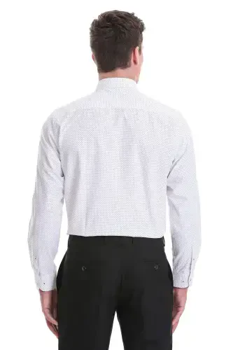 Oq klassik fit bosmali paxtali slim yoqali uzun yengli klassik ko'ylak-Oq - 6