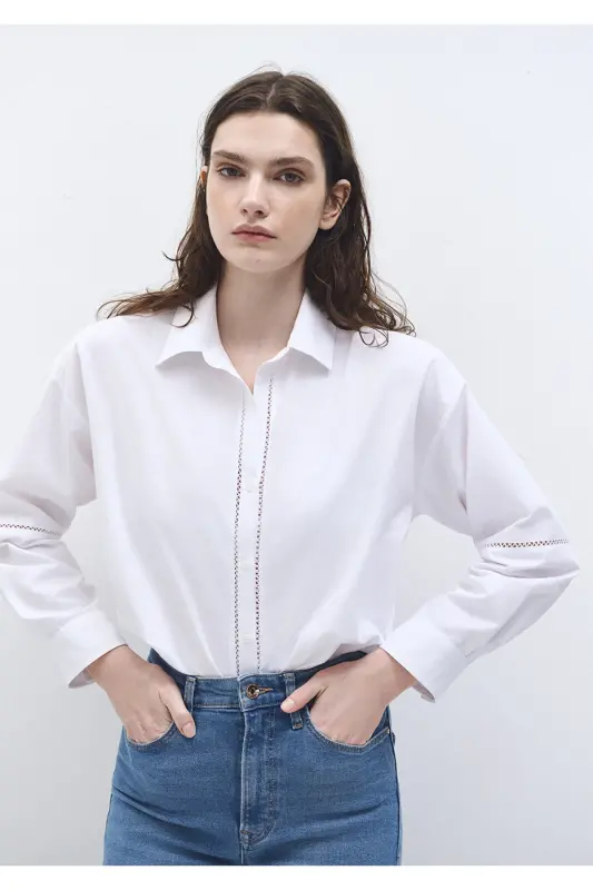 Oq ko'ylak Oversize / Keng bichim 1211030-620 - 1