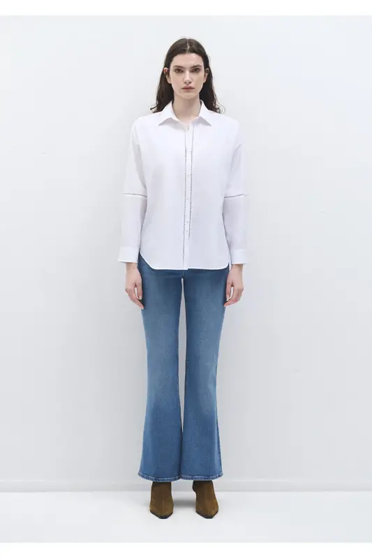 Oq ko'ylak Oversize / Keng bichim 1211030-620 - 2
