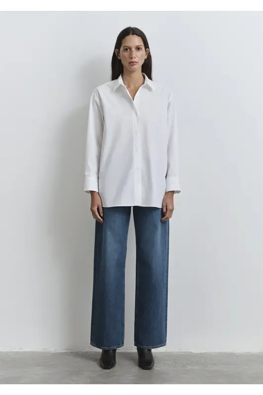 Oq ko'ylak Oversize / Keng bichim 1211088-620 - 3