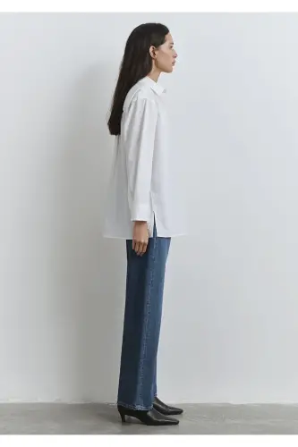 Oq ko'ylak Oversize / Keng bichim 1211088-620 - 5