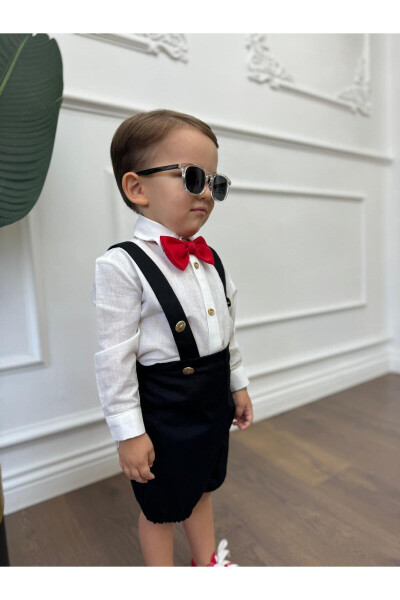 Oq ko'ylak va qora salopet (qizil galstuk-papion kiritilgan) Bolalar va chaqaloqlar uchun kiyim sovg'asi - ARES KIDS FASHION
