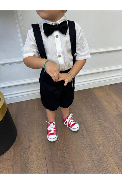 Oq ko'ylak va qora salopet (qora galstuk-papion kiritilgan) bolalar va chaqaloq kiyimlari sovg'a - ARES KIDS FASHION