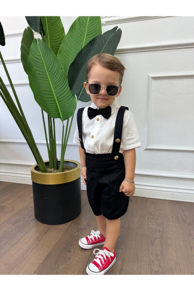 Oq ko'ylak va qora salopet (qora galstuk-papion kiritilgan) bolalar va chaqaloq kiyimlari sovg'a - ARES KIDS FASHION (1)