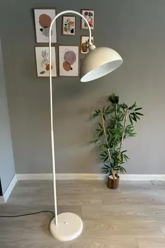 Oq Lambader Harakatlanuvchi Sarlavha Zamonaviy Dekorativ Metall Mehmonxona Ishxonasi Zamin Chiroqi-Oq - 1