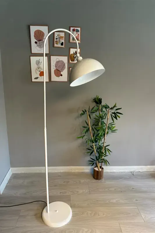 Oq Lambader Harakatlanuvchi Sarlavha Zamonaviy Dekorativ Metall Mehmonxona Ishxonasi Zamin Chiroqi-Oq - 3