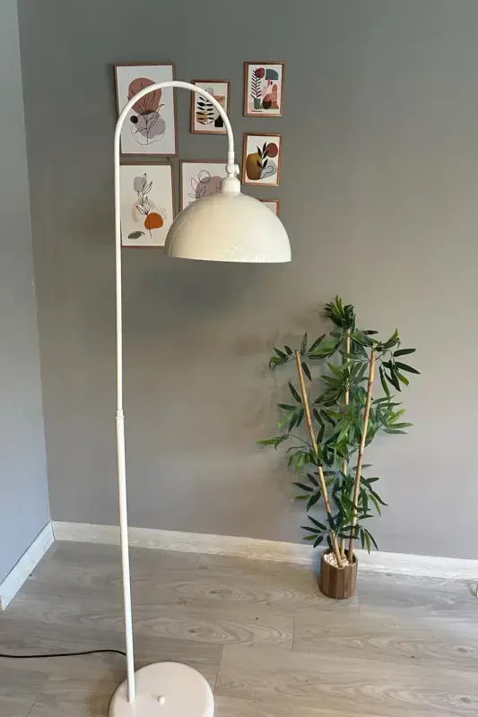 Oq Lambader Harakatlanuvchi Sarlavha Zamonaviy Dekorativ Metall Mehmonxona Ishxonasi Zamin Chiroqi-Oq - 4