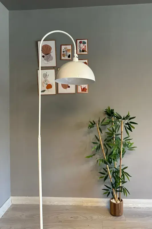 Oq Lambader Harakatlanuvchi Sarlavha Zamonaviy Dekorativ Metall Mehmonxona Ishxonasi Zamin Chiroqi-Oq - 6