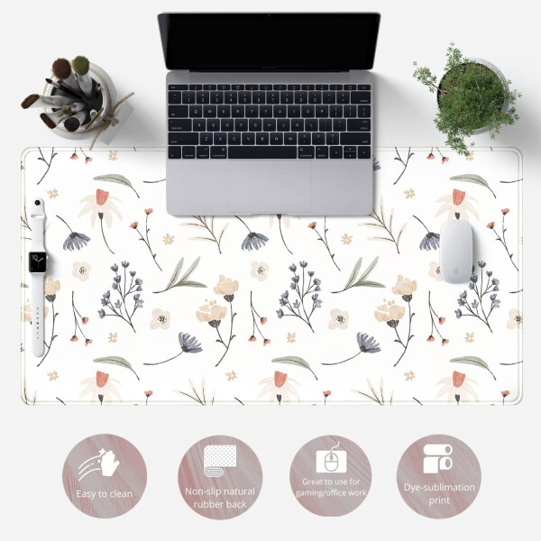 Oq Mouse Padlar Katta Stol Pad, Chiroyli Gullar Stol Pad Katta Kompyuter Sichqoncha Pad Boho Estetik Ofis Aksessuarlari Oq Mousepad XXL, Ayol Ofisi uchun Sichqoncha Stol Dekori 31.5x15.7 dyuym Mat - 6