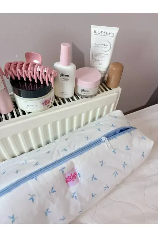 Oq Moviy Gullari Bilan Soch Buklagich, Dazmol va Airwrap Airstrait mos Katta Sayohat Sumkasi - Oq Moviy Gullari Bilan - 5