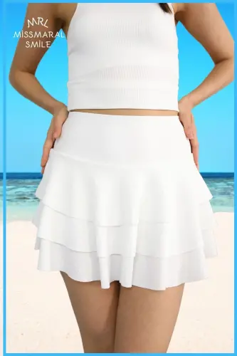 Oq Mykonos shortli yubka hovuz-dengiz sporti va kundalik foydalanish uchun Skirt With Shorts 4101-BEYAZZ - 3