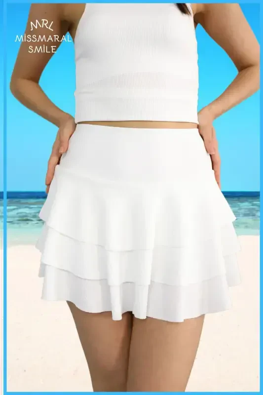 Oq Mykonos shortli yubka hovuz-dengiz sporti va kundalik foydalanish uchun Skirt With Shorts 4101-BEYAZZ - 2