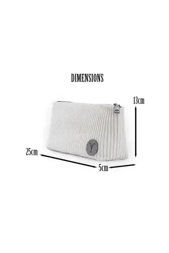 Oq Nazokatli Qo'lda Yasalgan Qalin Qovurg'ali Baxmal Kosmetik Sumka-Oq - 4