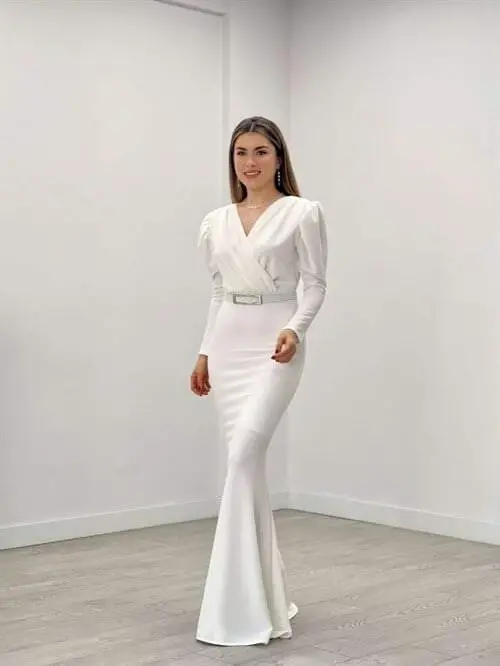 Oq oqilgan boʻyinli koʻylak matoli baliq koʻylak - OQ - 2