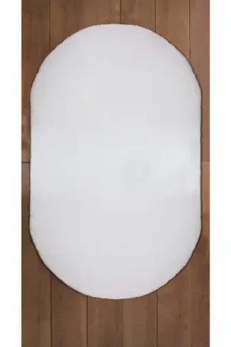 Oq Oval Post Gilam Peluş Yumshoq Sirpanmaydigan Dot Taglik Antibakterial-Oq - 4