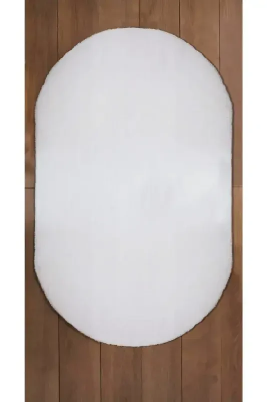 Oq Oval Post Gilam Peluş Yumshoq Sirpanmaydigan Dot Taglik Antibakterial-Oq - 4