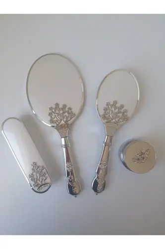 Oq Rang Kelin Bo'chasi Oyna Tarak Set Takım-Oq - 2