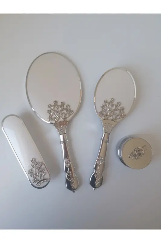 Oq Rang Kelin Bo'chasi Oyna Tarak Set Takım-Oq - 2