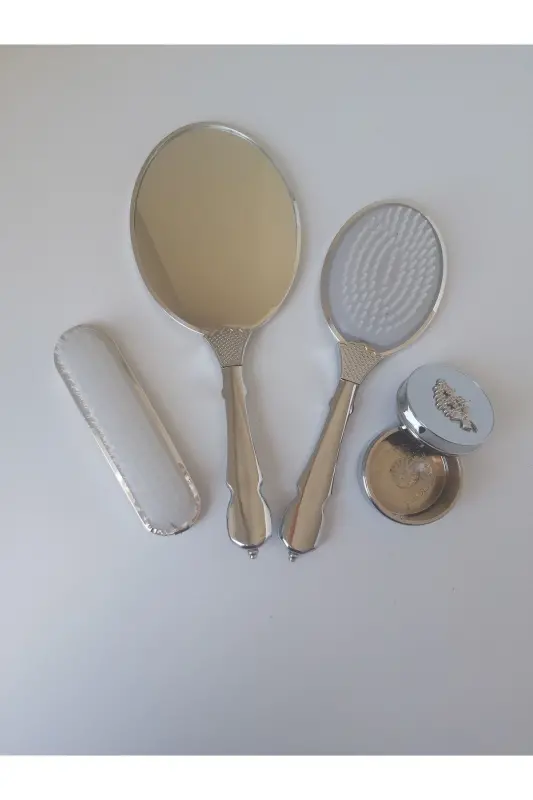 Oq Rang Kelin Bo'chasi Oyna Tarak Set Takım-Oq - 3