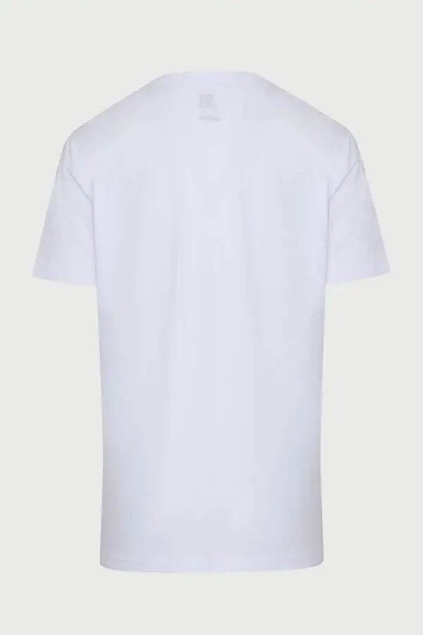 Oq rang Slim Fit bosma 100% paxta futbolka, bisiklet yakali - 2