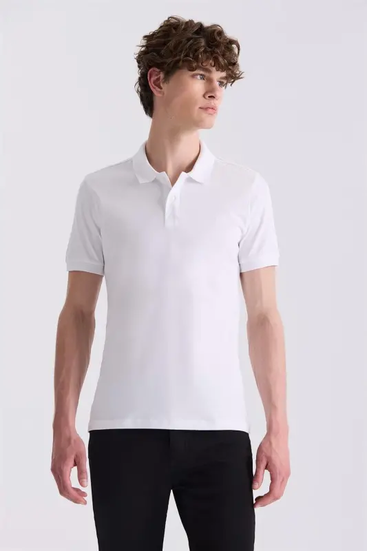 Oq rangda slim fit polo yoqali futbolka - 1