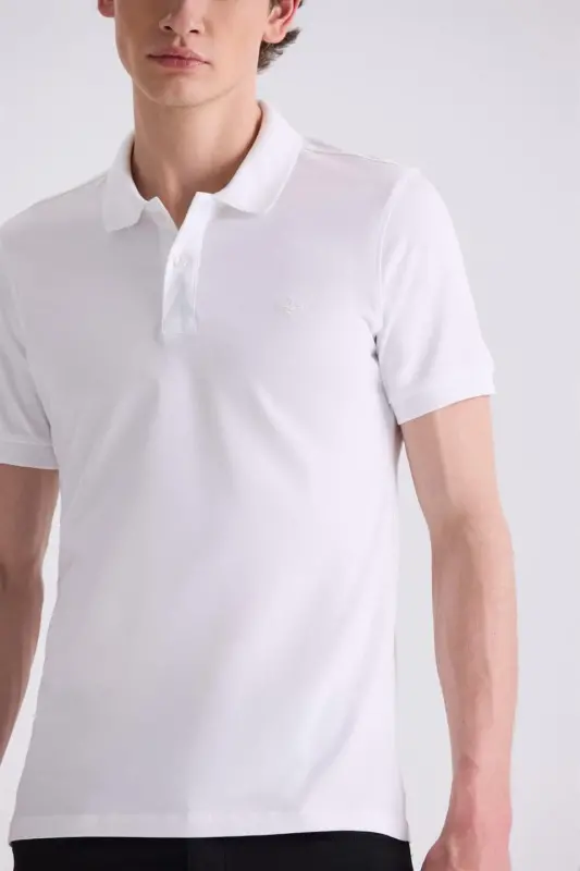 Oq rangda slim fit polo yoqali futbolka - 3