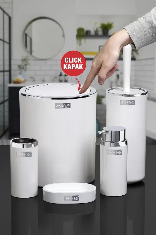 Оқ рангдаги думалоқ хромдан ясалган 5 қисмли ҳаммом гарнитури - OKYANUS HOME