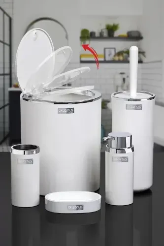 Оқ рангдаги думалоқ хромдан ясалган 5 қисмли ҳаммом гарнитури - OKYANUS HOME (1)