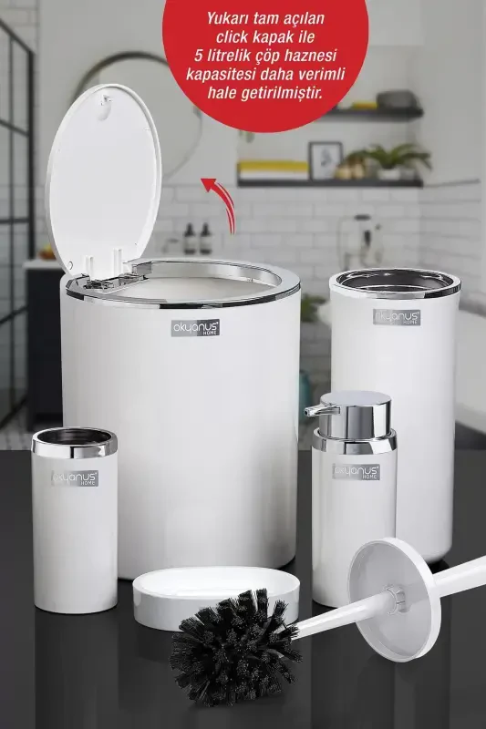 Оқ рангдаги думалоқ хромдан ясалган 5 қисмли ҳаммом гарнитури - 3